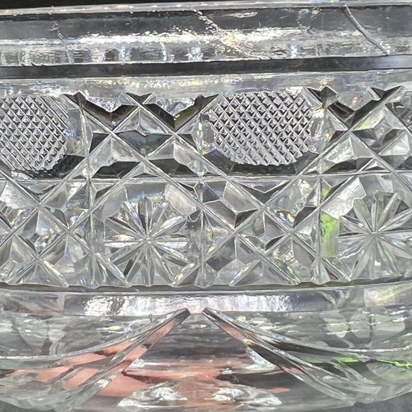 Vintage Glass Bowl Cane and Etched Flowers Three Footed 7.5” Candy Bowl - Picture 9 of 10